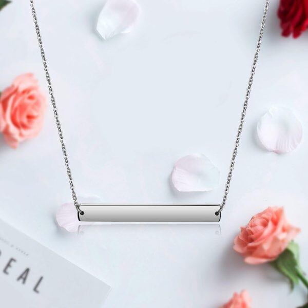 Plated Blank Bar Necklace Layered Necklace For Women Adjustable Chain Sterling Silver-5