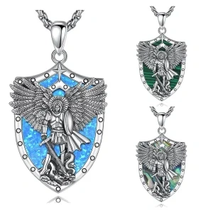 Sterling Silver Archangel Sain St.Michael Pendant Necklaces for Men-0