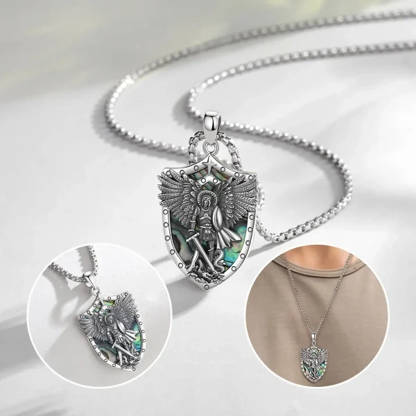 Sterling Silver Archangel Sain St.Michael Pendant Necklaces for Men-2