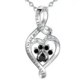 wholesale 925 Sterling Silver Heart-Shaped Black Crystal Dog Paw Print Pendant Necklace for Women-0-0
