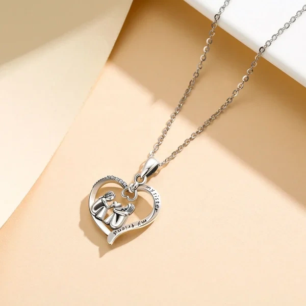 Sterling Silver Heart Sister Necklace-2