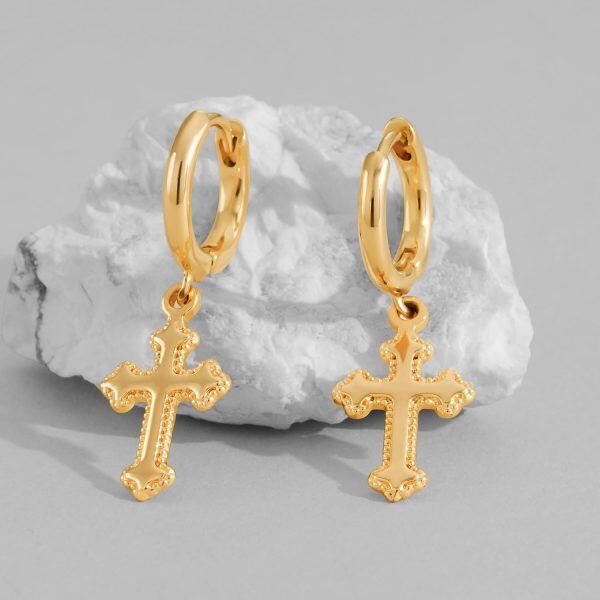 Cute Ankh Cross Hoop Huggie Earring Jewelry For Women-3