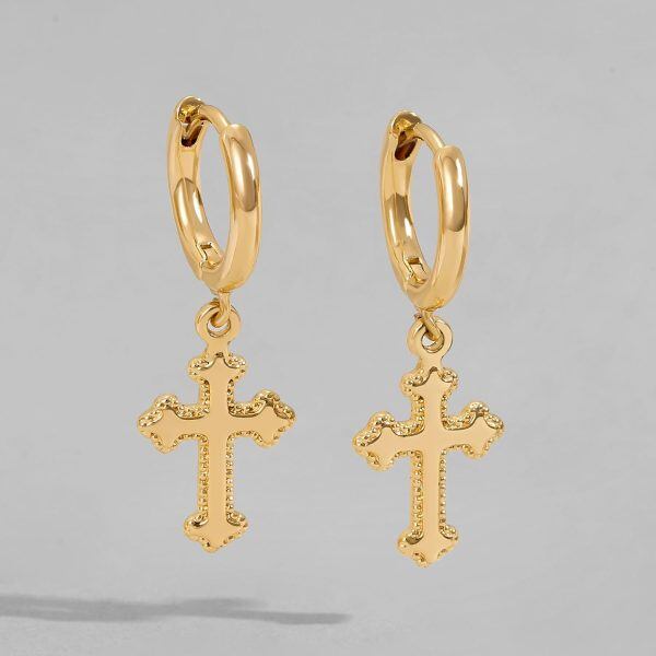 Cute Ankh Cross Hoop Huggie Earring Jewelry For Women-4