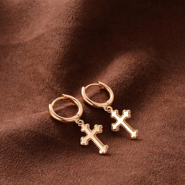 Cute Ankh Cross Hoop Huggie Earring Jewelry For Women-5