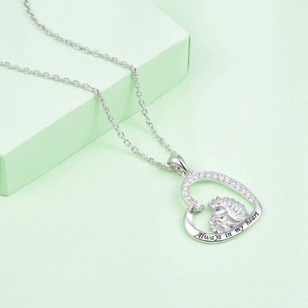 Sterling Sliver Hedgehog Heart Necklace-2