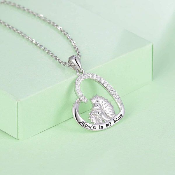 Sterling Sliver Hedgehog Heart Necklace-3