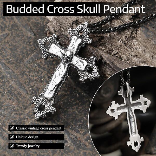 Sterling Silver Skull Cross Necklace-4