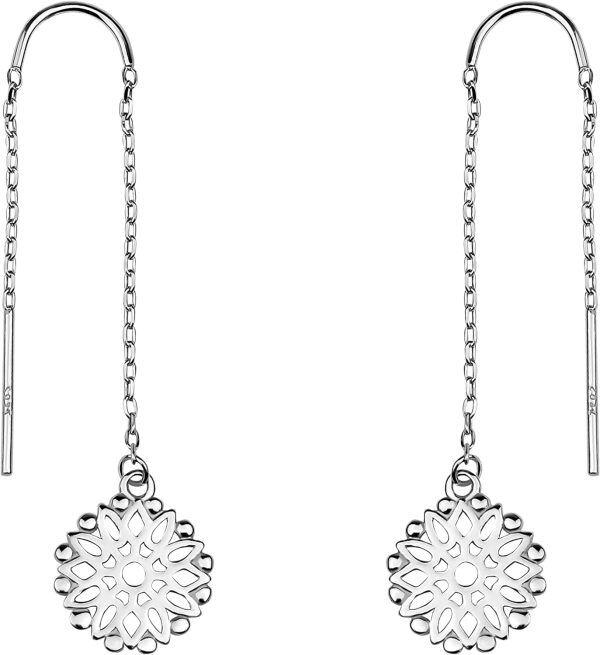 Sterling Silver Flower Threader Earrings-0