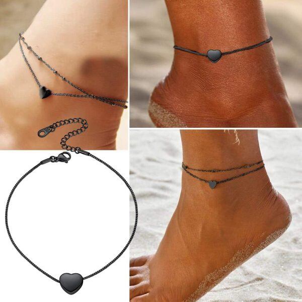 Heart Anklet Chain Sterling Silver For Women Girls-1