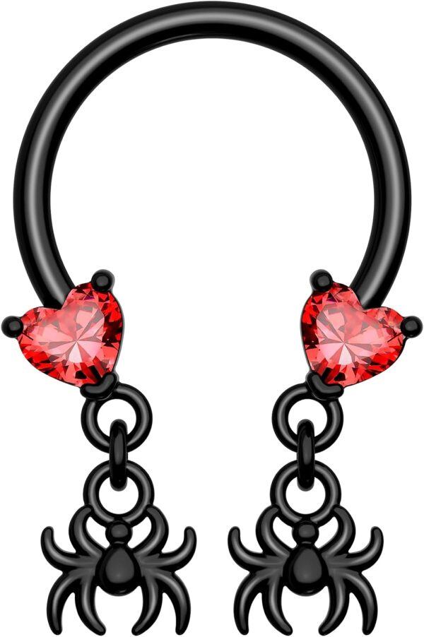 Heart Dangle Spider Septum Rings Sterling Silver Halloween Septum Sing For Women Girls-0