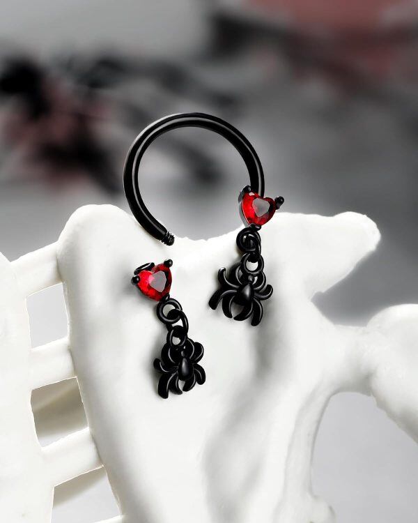 Heart Dangle Spider Septum Rings Sterling Silver Halloween Septum Sing For Women Girls-4