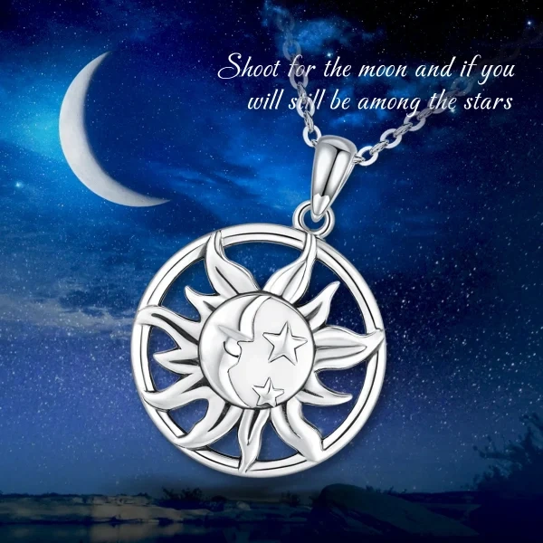 Sterling Silver Sun And Moon Necklace-1