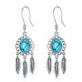 wholesale 925 Sterling Silver with Turquoise Stone and Feathers Drop Earrings for Women-0-0