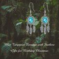 wholesale 925 Sterling Silver with Turquoise Stone and Feathers Drop Earrings for Women-0-1