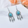 wholesale 925 Sterling Silver with Turquoise Stone and Feathers Drop Earrings for Women-0-4