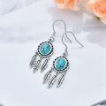 wholesale 925 Sterling Silver with Turquoise Stone and Feathers Drop Earrings for Women-0-5