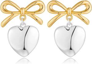 Sterling Silver Heart Bow Earring-0