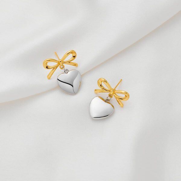 Sterling Silver Heart Bow Earring-1