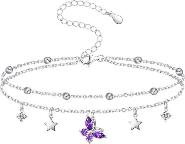 Butterfly Star Anklet Sterling Silver Ankle Bracelets Jewelry Birthday Gifts For Wife Girlfriend Daughter-0