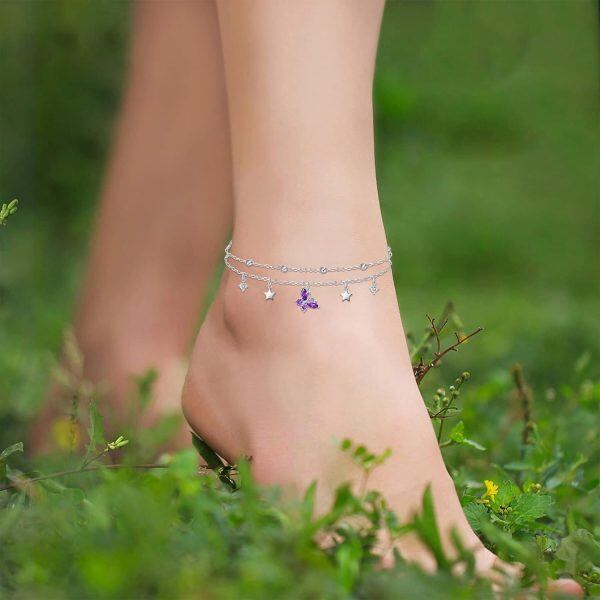 Butterfly Star Anklet Sterling Silver Ankle Bracelets Jewelry Birthday Gifts For Wife Girlfriend Daughter-2