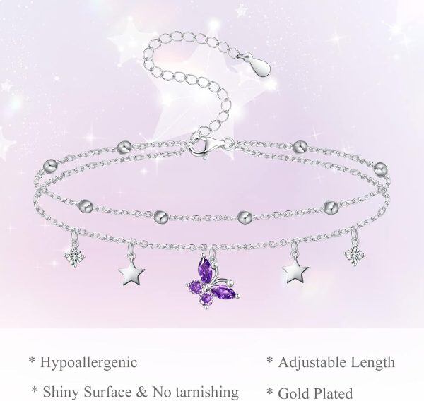 Butterfly Star Anklet Sterling Silver Ankle Bracelets Jewelry Birthday Gifts For Wife Girlfriend Daughter-3