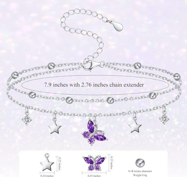 Butterfly Star Anklet Sterling Silver Ankle Bracelets Jewelry Birthday Gifts For Wife Girlfriend Daughter-4