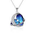 wholesale 925 Sterling Silver Moon & Blue Crystal Love You to the Moon and Back Couples Pendant Necklace for Women Girls Gifts-0-0