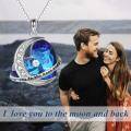 wholesale 925 Sterling Silver Moon & Blue Crystal Love You to the Moon and Back Couples Pendant Necklace for Women Girls Gifts-0-5