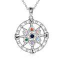 wholesale 925 Sterling Silver Compass Flower Pendant Necklace with Multi-Colored Stones for Women-0-0