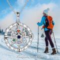 wholesale 925 Sterling Silver Compass Flower Pendant Necklace with Multi-Colored Stones for Women-0-5