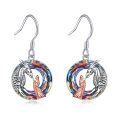 wholesale 925 Sterling Silver Rainbow Crystal Dragon and Girl Dangle Earrings for Women-0-0