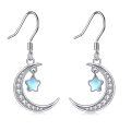 wholesale 925 Sterling Silver Crescent Moon & Star Opalite Stone Dangle Earrings for Women-0-0