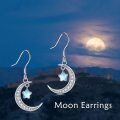 wholesale 925 Sterling Silver Crescent Moon & Star Opalite Stone Dangle Earrings for Women-0-4