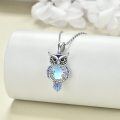 wholesale Sterling Silver Moonstone Owl Necklace Filigree Pendant Christmas Jewelry for Women Girls - Rhodium Plated-0-8