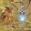 wholesale Sterling Silver Moonstone Owl Necklace Filigree Pendant Christmas Jewelry for Women Girls - Rhodium Plated-0-11