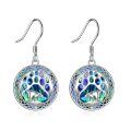 wholesale 925 Sterling Silver Round Abalone Shell Bear Dangle Earrings-0-0