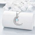 wholesale 925 Sterling Silver Crescent Moon & Star Opalite Pendant Necklace for Women-0-2