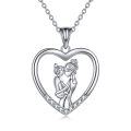 wholesale Sterling Silver Heart Necklace for Mother Daughter Gift Mothers Day Birthday Wedding - Rhodium Plated-0-6