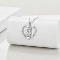 wholesale Sterling Silver Heart Necklace for Mother Daughter Gift Mothers Day Birthday Wedding - Rhodium Plated-0-8