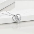 wholesale Sterling Silver Heart Necklace for Mother Daughter Gift Mothers Day Birthday Wedding - Rhodium Plated-0-9