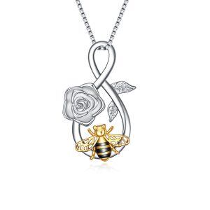 Sterling Silver Rose Bee Necklace-0