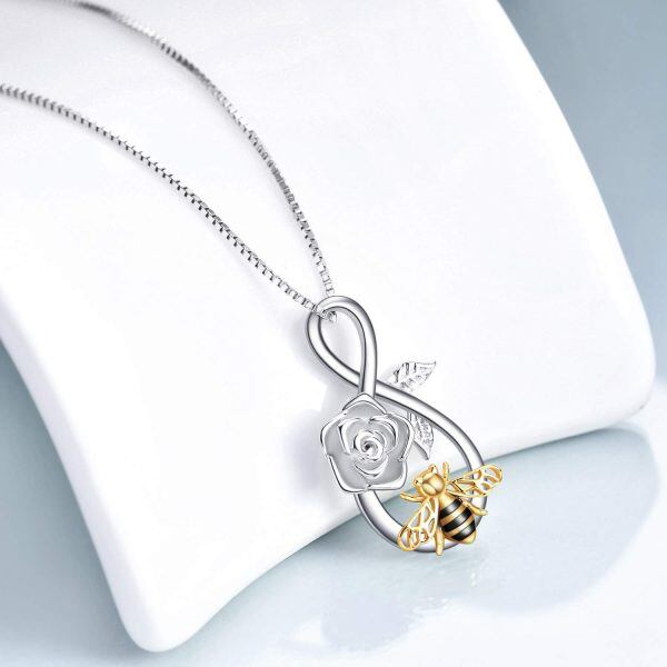 Sterling Silver Rose Bee Necklace-2