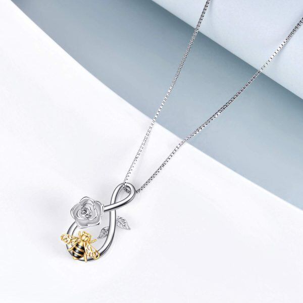 Sterling Silver Rose Bee Necklace-3