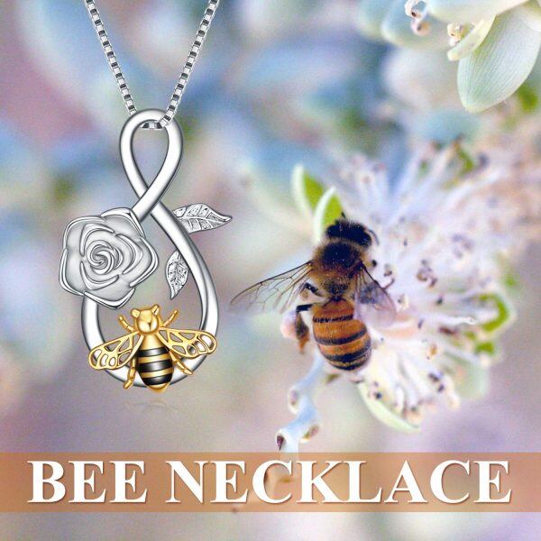 Sterling Silver Rose Bee Necklace-4