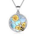 wholesale 925 Sterling Silver Honeycomb Bee & Daisy Moonstone Pendant Necklace for Women-0-0