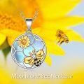 wholesale 925 Sterling Silver Honeycomb Bee & Daisy Moonstone Pendant Necklace for Women-0-2