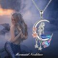 wholesale 925 Sterling Silver Mermaid Moon Pendant Necklace with Stars and Flowers for Women-0-5