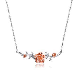 Sterling Silver Rose Necklace-0