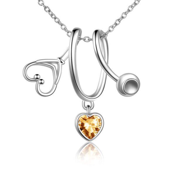 Sterling Silver Stethoscope Heart Necklace-0