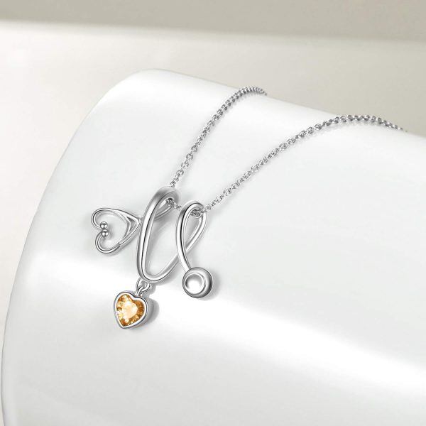 Sterling Silver Stethoscope Heart Necklace-1